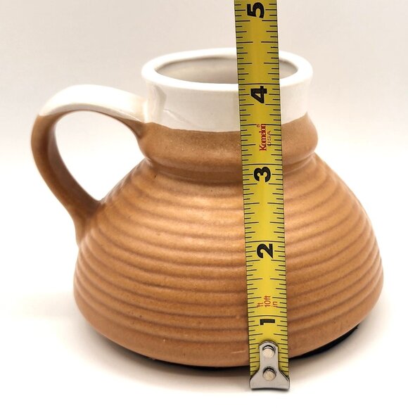 Vintage Cream Brown Glaze Ribbed Pottery No Spill Retro Travel Coffee Mug 14 oz - Picture 6 of 7
